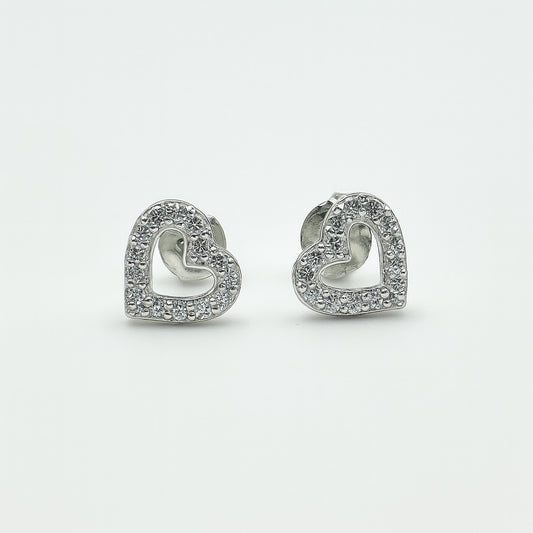 Sparkling Silver Heart Stud Earrings
