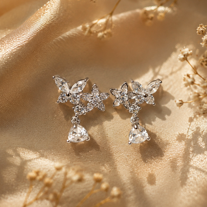 Elegant Silver Floral Drop Earrings