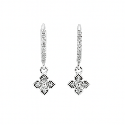 Silver Drop Earrings with Sparkling Floral Charms