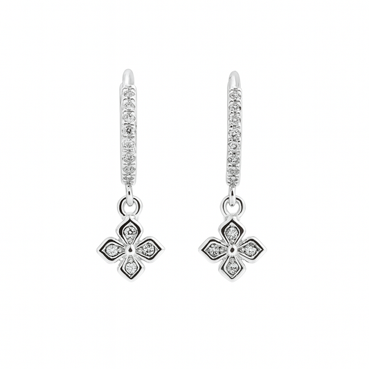 Silver Drop Earrings with Sparkling Floral Charms