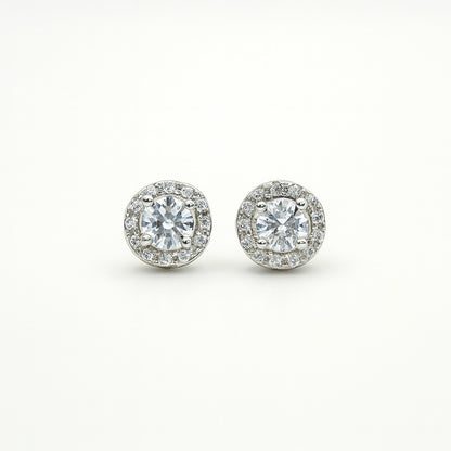 Sparkling Halo Silver Stud Earrings