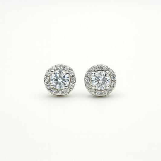 Sparkling Halo Silver Stud Earrings