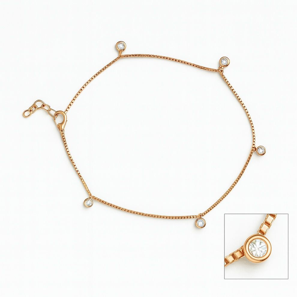 Rose gold silver anklet with cubic zirconia charms – minimal and chic