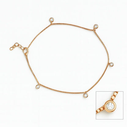 Rose gold silver anklet with cubic zirconia charms – minimal and chic