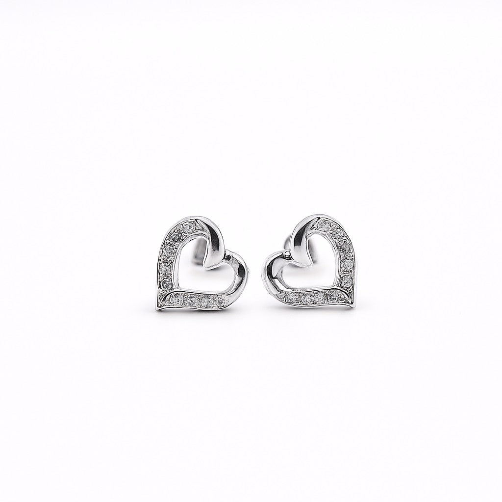 Delicate Silver Heart Stud Earrings