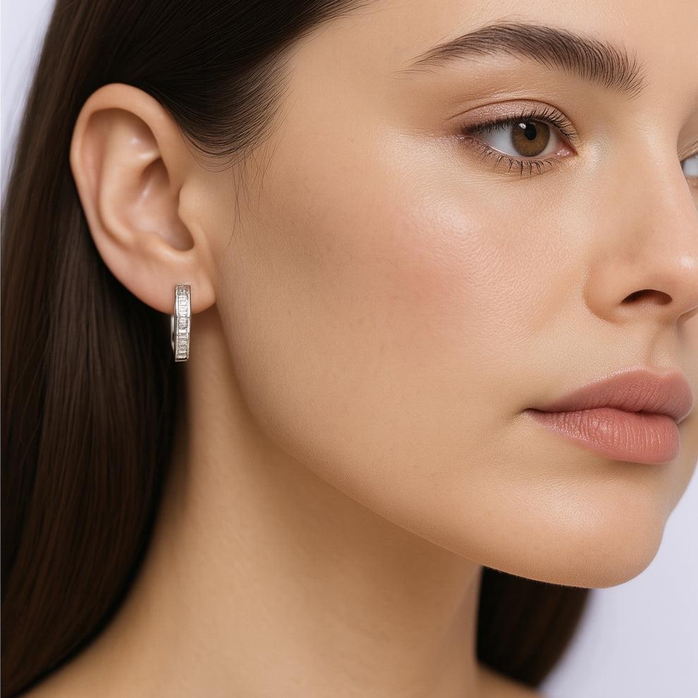 women wearing sterling silver hoop with daily wear outfit, perfect for outings