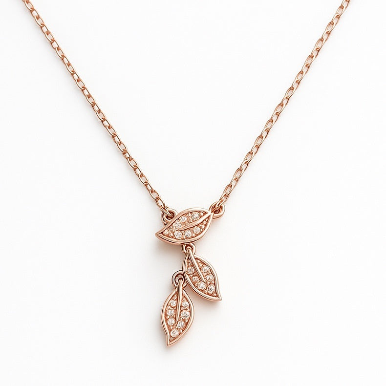 Elegant Rose Gold Plated Leaf Pendant Necklace