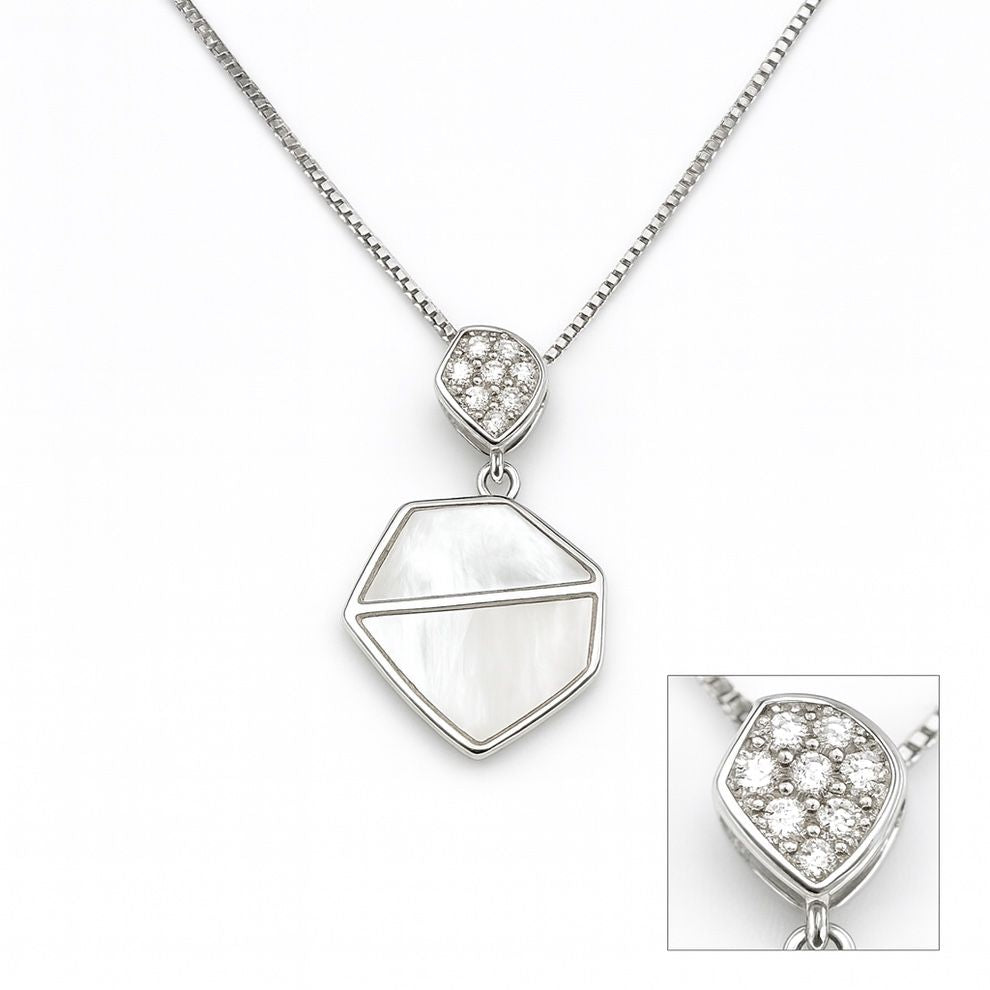 Modern Geometric Mother of Pearl Silver Pendant