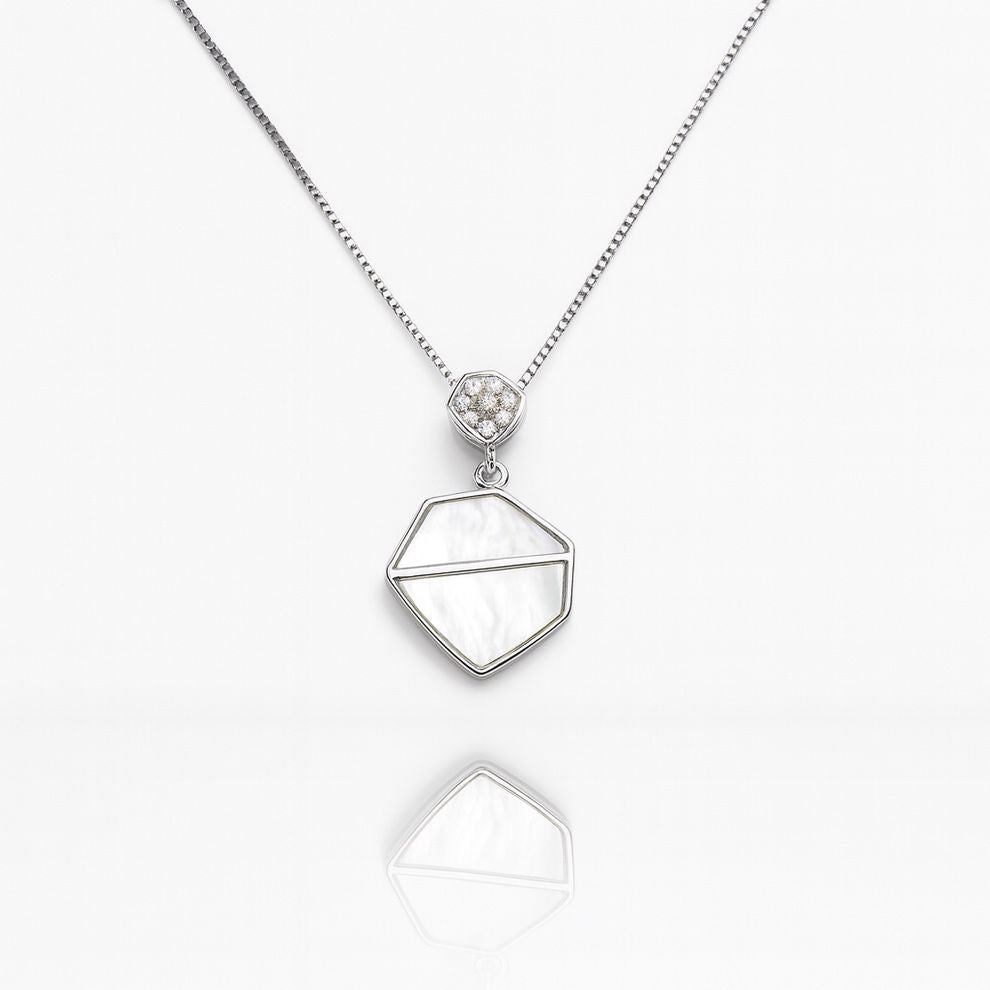 Modern Geometric Mother of Pearl Silver Pendant