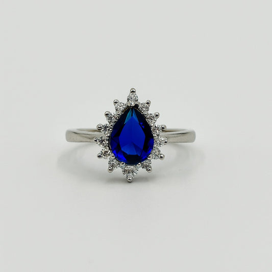 Teardrop Blue Sapphire Sterling Silver Ring