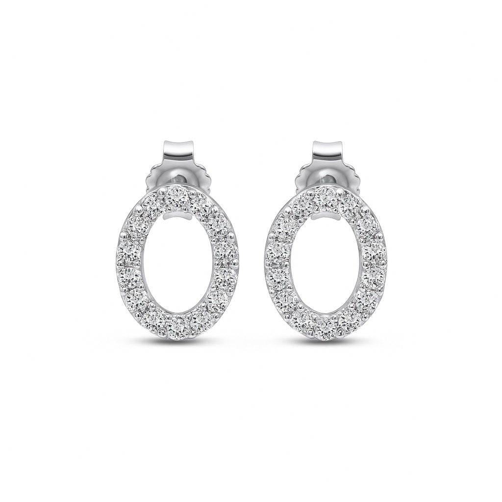 Sparkling Oval Silver Stud Earrings