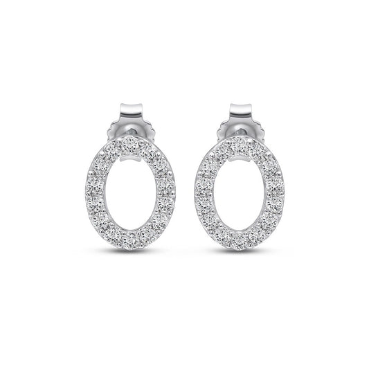 Sparkling Oval Silver Stud Earrings
