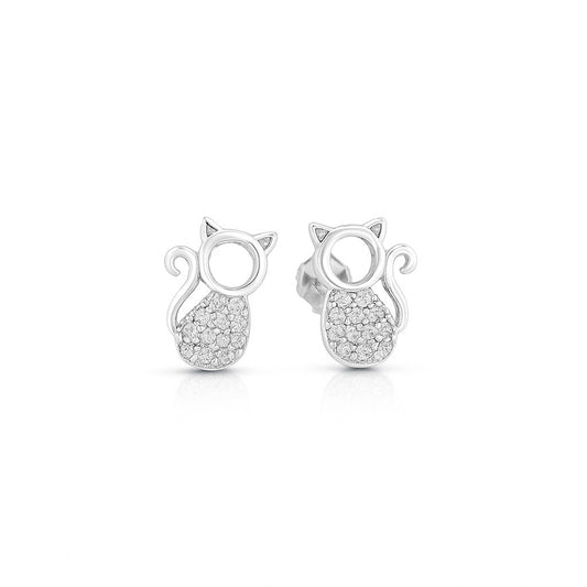 Sparkling Kitty Silver Studs