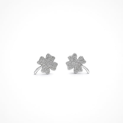 Sparkling Four-Leaf Clover Silver Stud Earrings