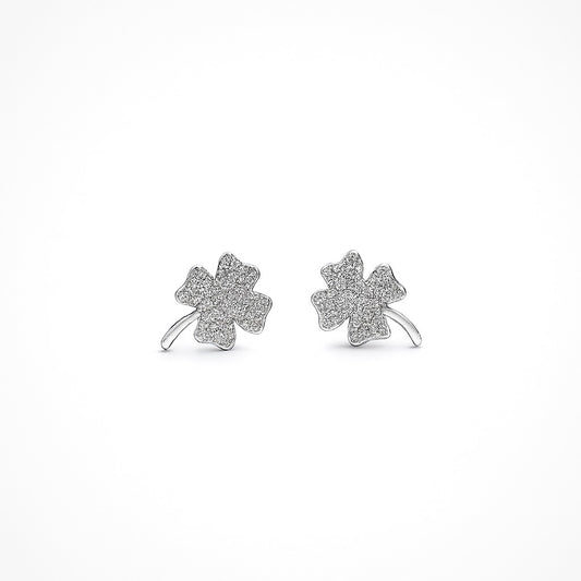 Sparkling Four-Leaf Clover Silver Stud Earrings