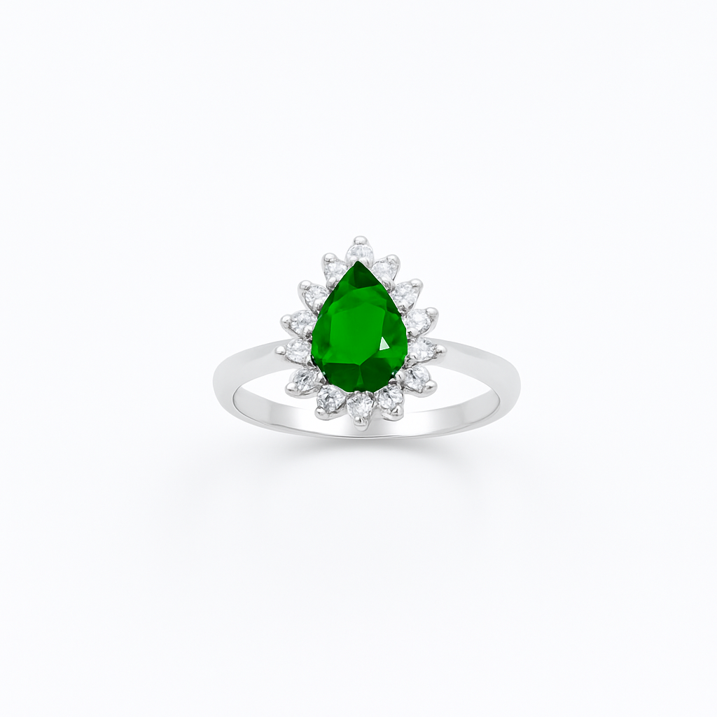 Teardrop Emerald Green Sterling Silver Ring