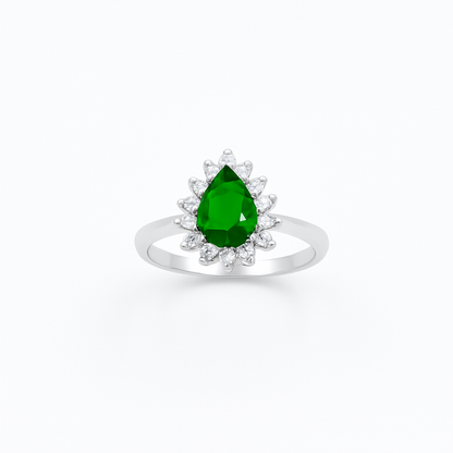 Teardrop Emerald Green Sterling Silver Ring