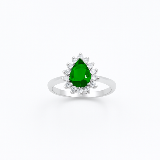 Teardrop Emerald Green Sterling Silver Ring