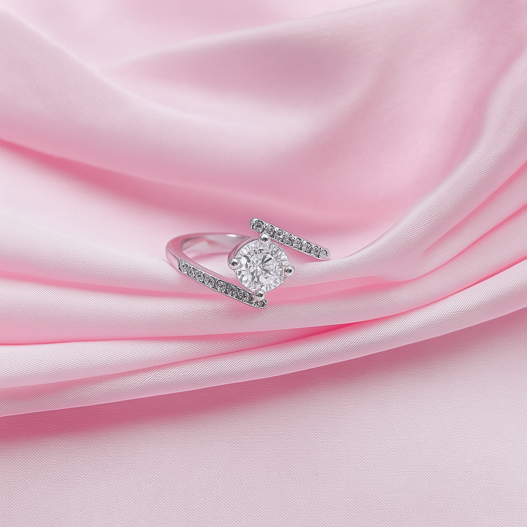 Sterling Silver Bypass Solitaire Ring Minimalist Everyday Wear