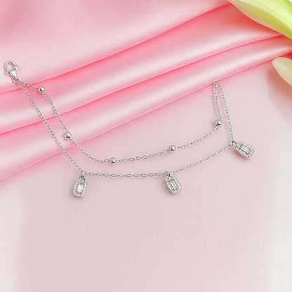 Layered Silver Chain Bracelet with Sparkling Charms