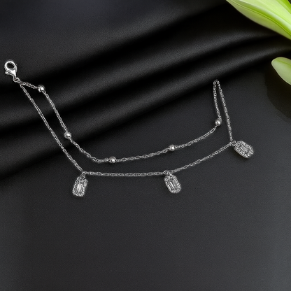 Layered Silver Chain Bracelet with Sparkling Charms