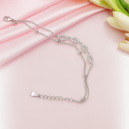 Layered Silver Bracelet With Marquise Sparkle - Adjustable and Elegant