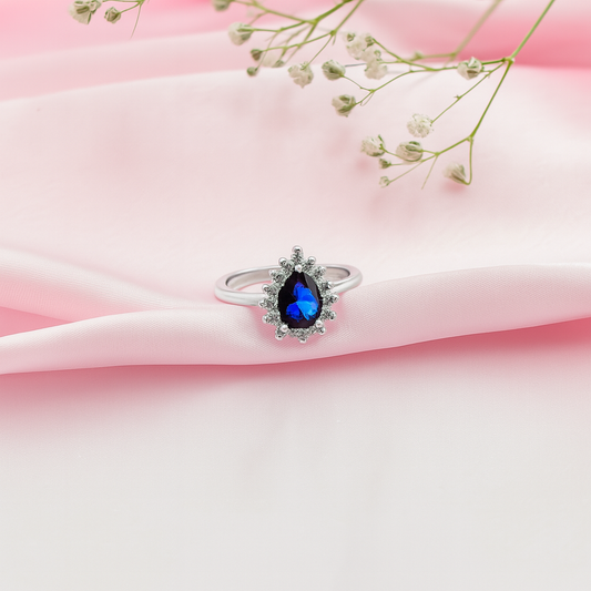 Teardrop Blue Sapphire Sterling Silver Ring