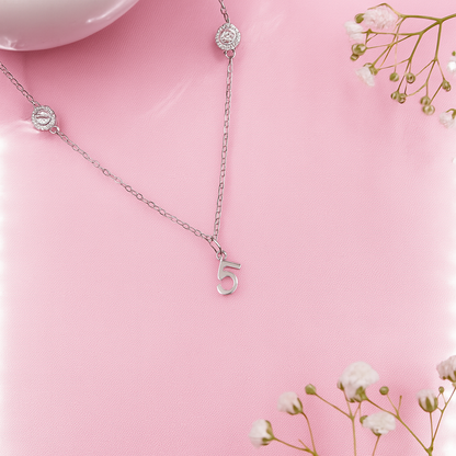 Minimal Silver Number 5 Pendant Necklace