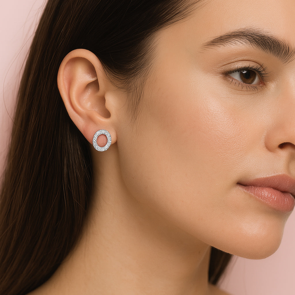 Sparkling Oval Silver Stud Earrings
