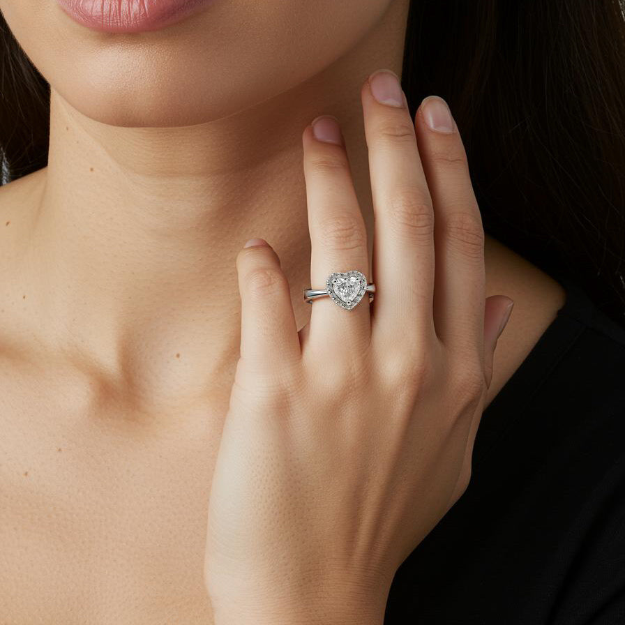 Heart-Shaped Halo Sterling Silver Ring