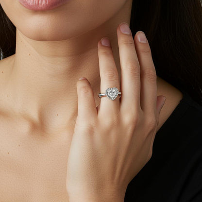 Heart-Shaped Halo Sterling Silver Ring