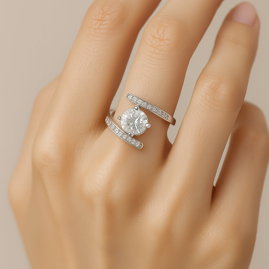 Sterling Silver Bypass Solitaire Ring Minimalist Everyday Wear