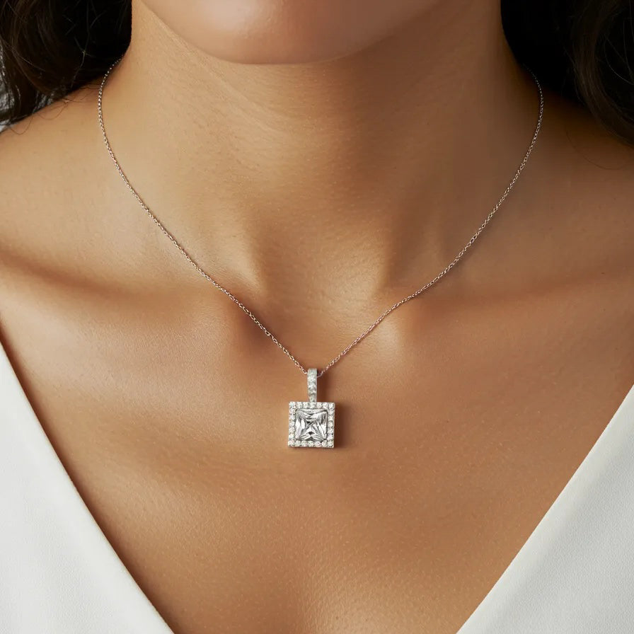 Princess Cut Sparkle Silver Pendant