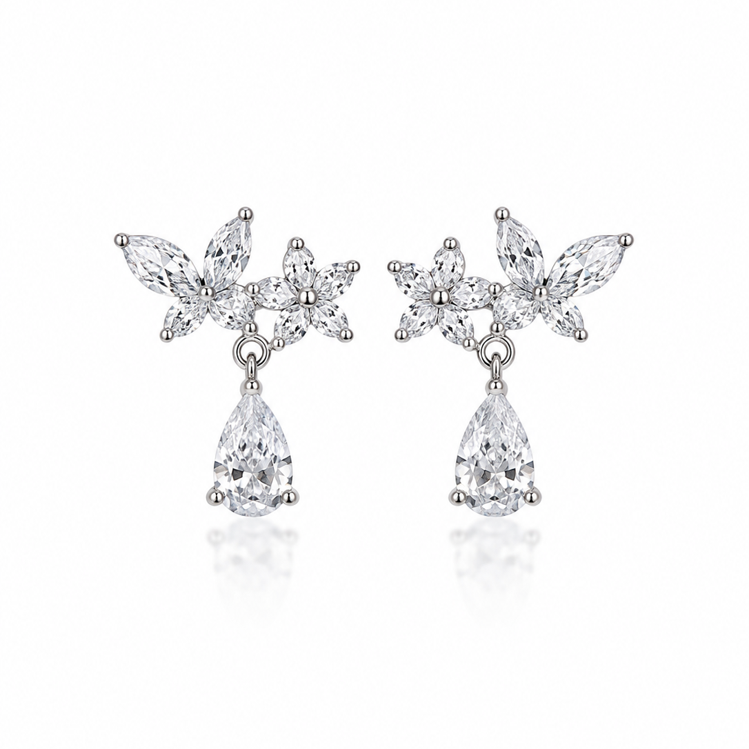 Elegant Silver Floral Drop Earrings