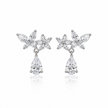 Elegant Silver Floral Drop Earrings