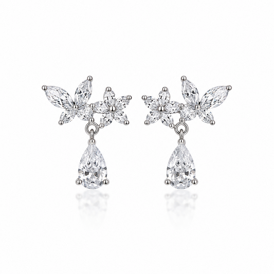 Elegant Silver Floral Drop Earrings