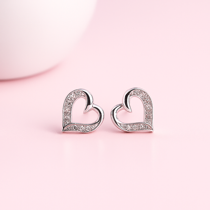Delicate Silver Heart Stud Earrings