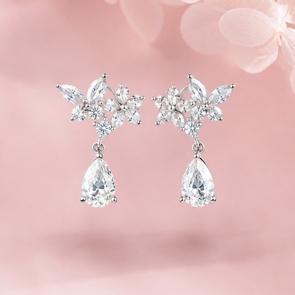 Elegant Silver Floral Drop Earrings
