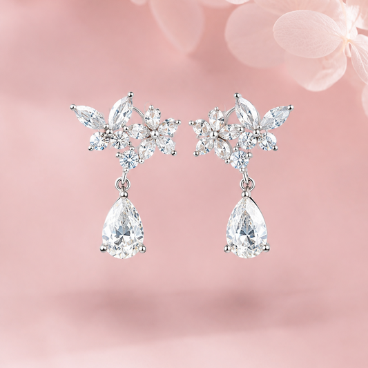 Elegant Silver Floral Drop Earrings