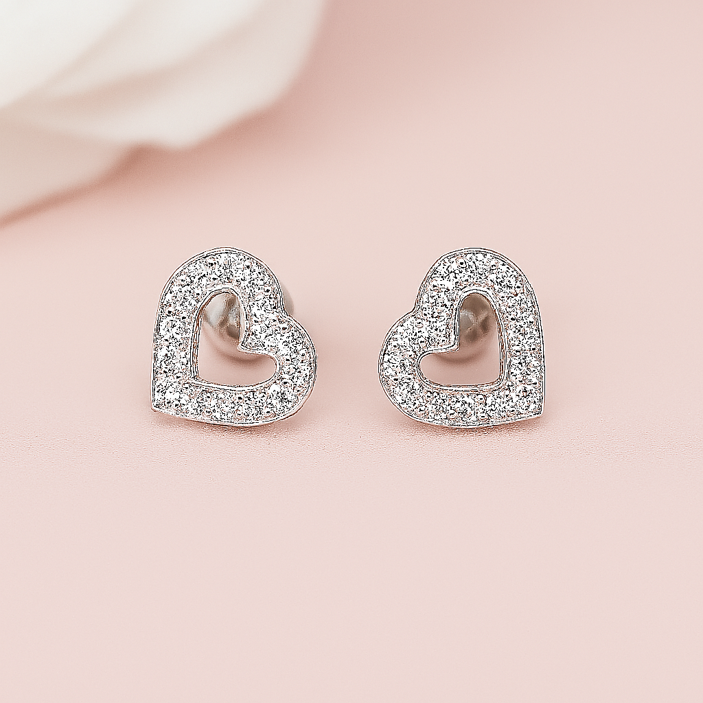Sparkling Silver Heart Stud Earrings