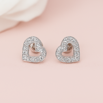 Sparkling Silver Heart Stud Earrings