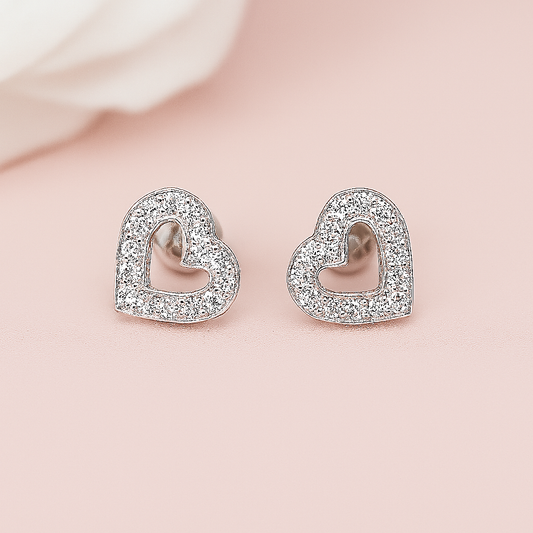 Sparkling Silver Heart Stud Earrings
