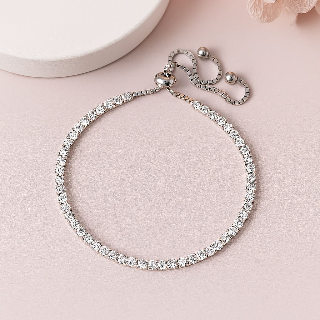 Elegant Adjustable Silver Tennis Bracelet With Sparkling CZ Stones
