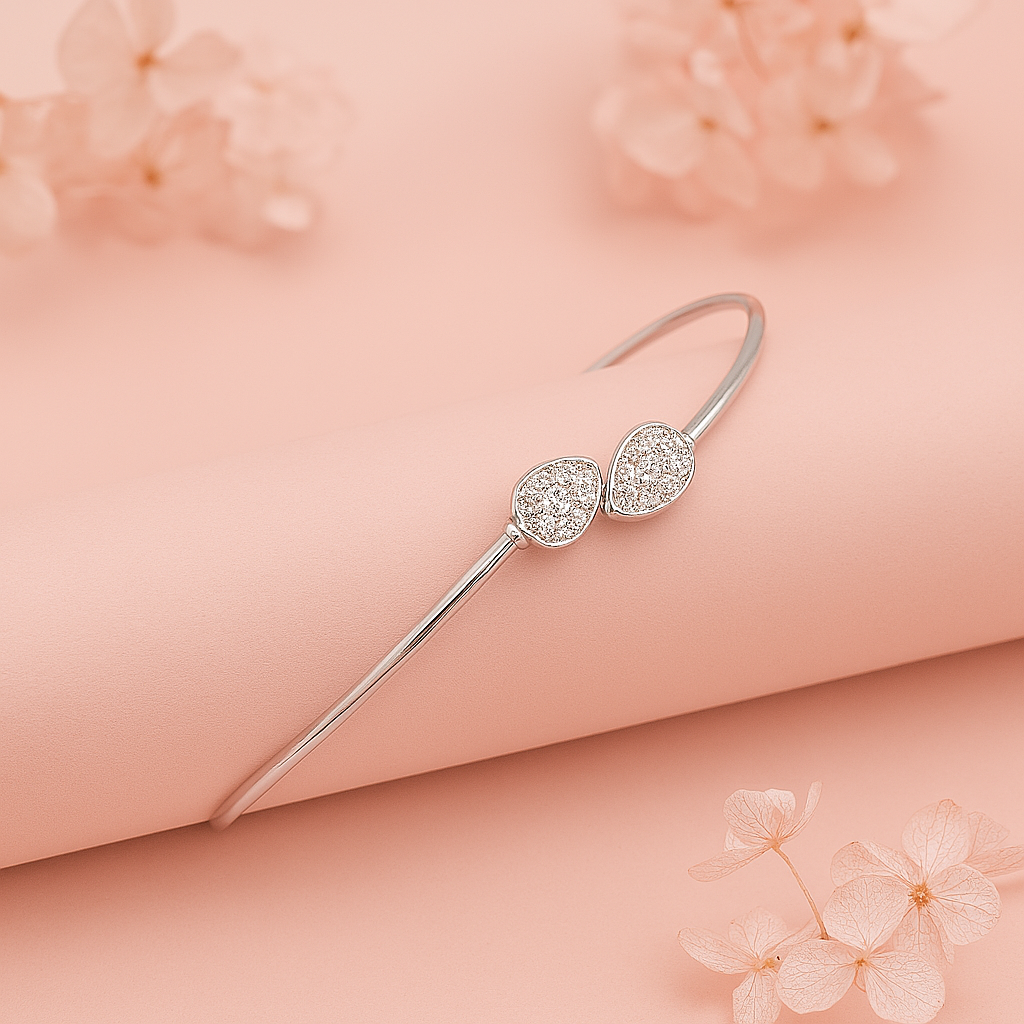Slim Silver Bangle With Sparkling Teardrop Accents