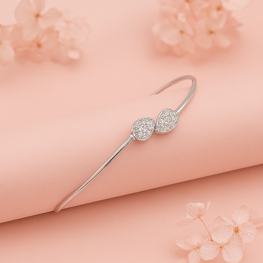 Slim Silver Bangle With Sparkling Teardrop Accents
