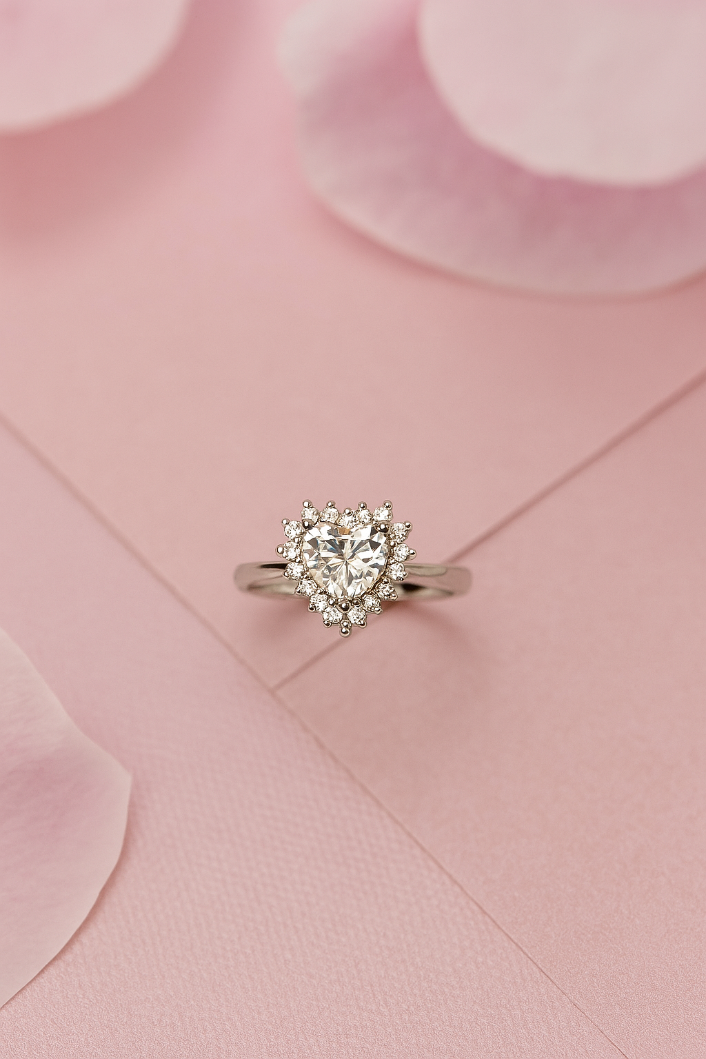 Heart-Shaped Halo Sterling Silver Engagement Ring