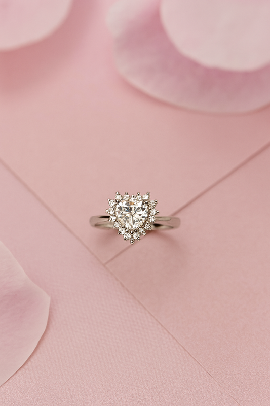 Heart-Shaped Halo Sterling Silver Engagement Ring