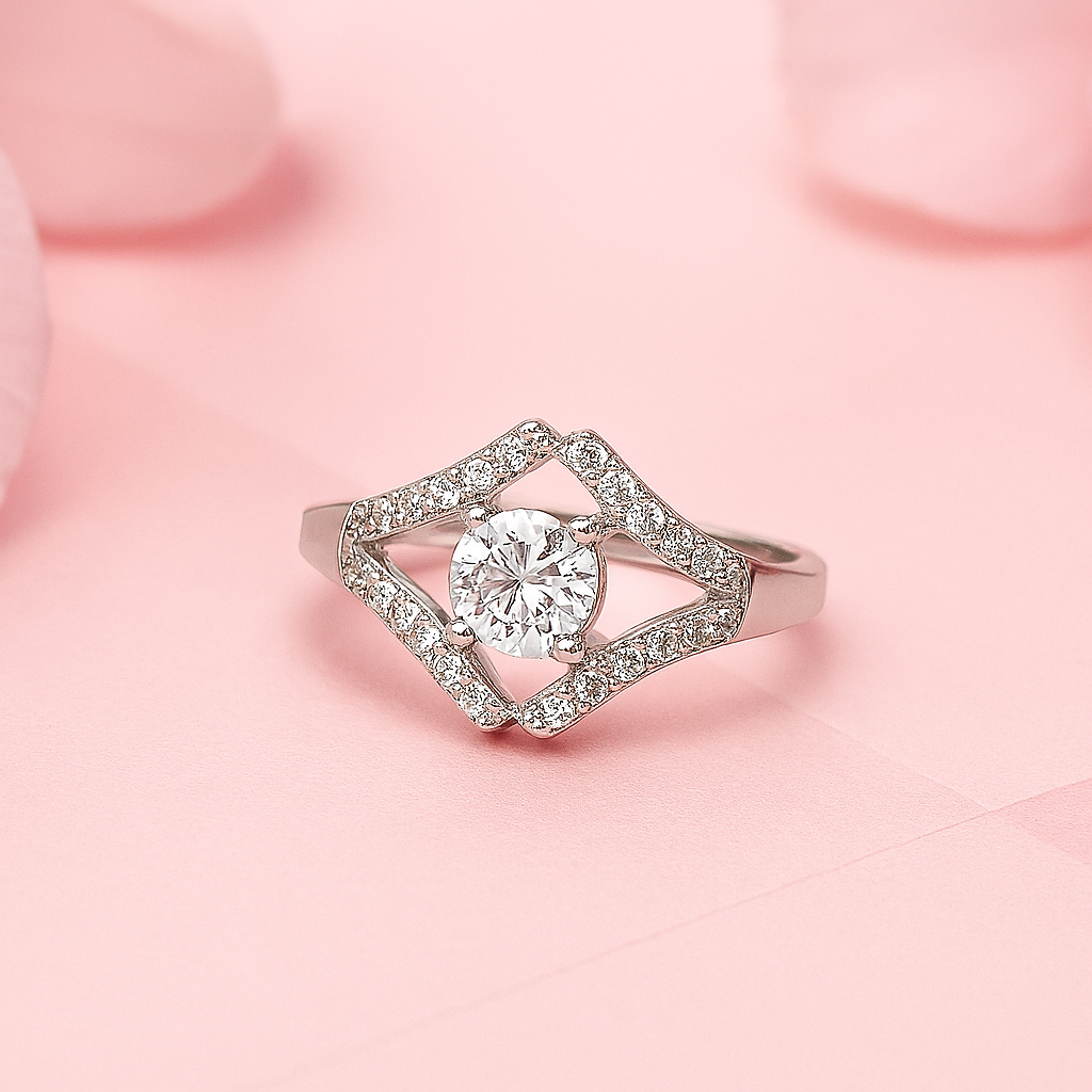 Geometric Halo Sterling Silver Ring – Unique Diamond