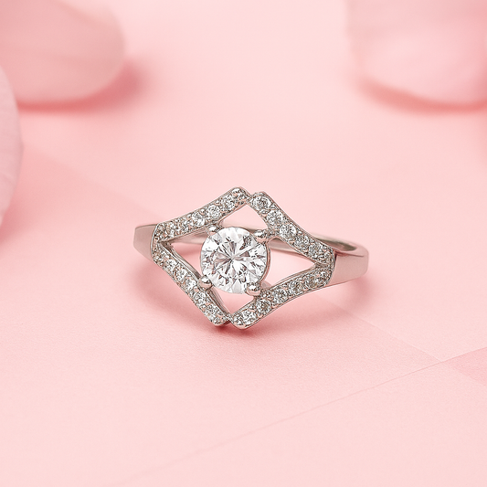 Geometric Halo Sterling Silver Ring – Unique Diamond