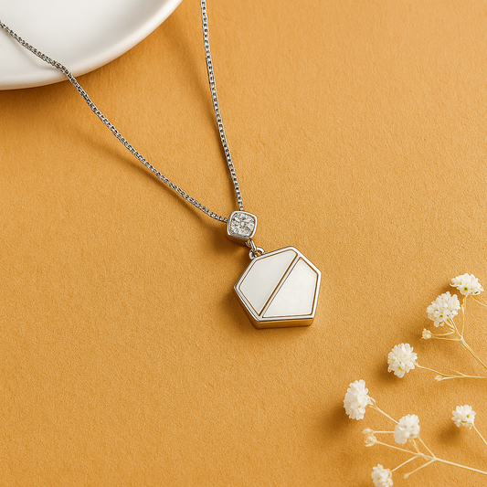 Modern Geometric Mother of Pearl Silver Pendant